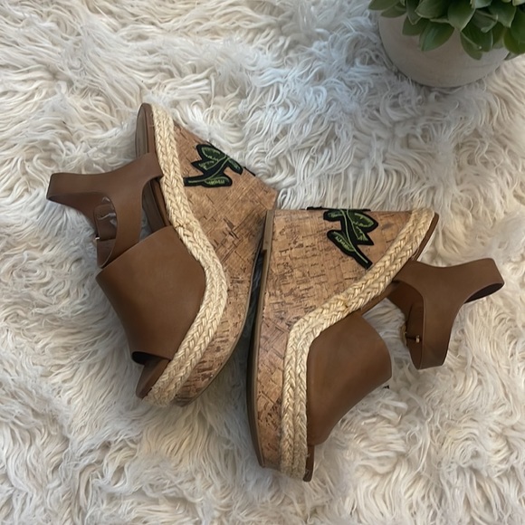 Tan Wedge Heels with Embroidery by Charlotte Russe. Like new condition. - Picture 5 of 8